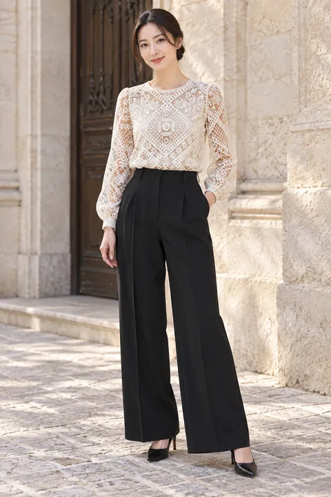AI garment concept: Embroidered sheer-sleeve blouse using ZW-F2021