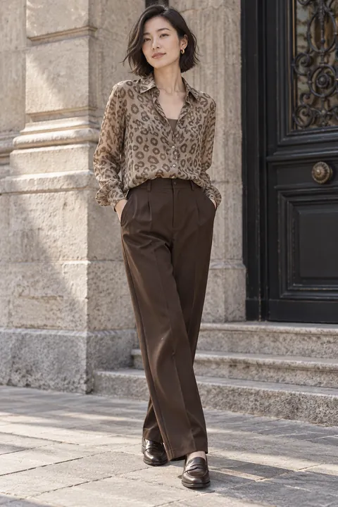 AI garment concept: Leopard-print blouse using ZW-P4321