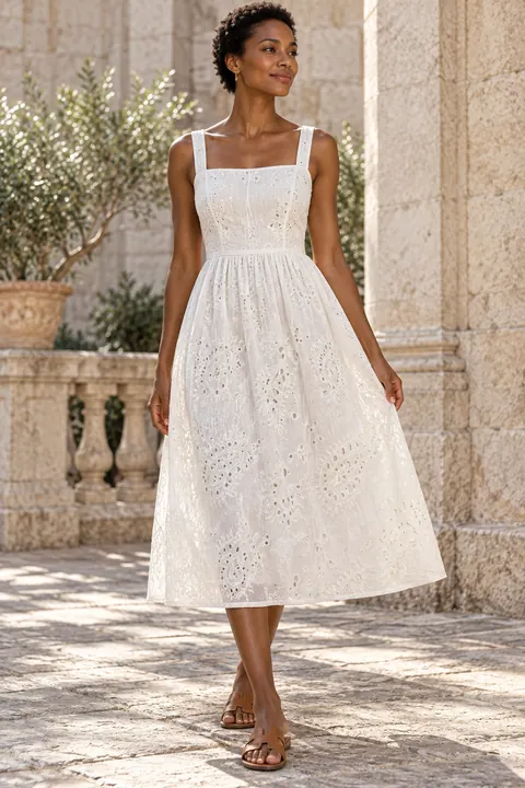 AI garment concept: Ivory eyelet sundress using ZW-F5059