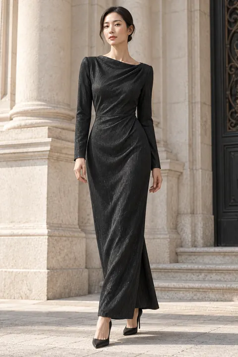 AI garment concept: Charcoal crinkle dress using ZW-W4361