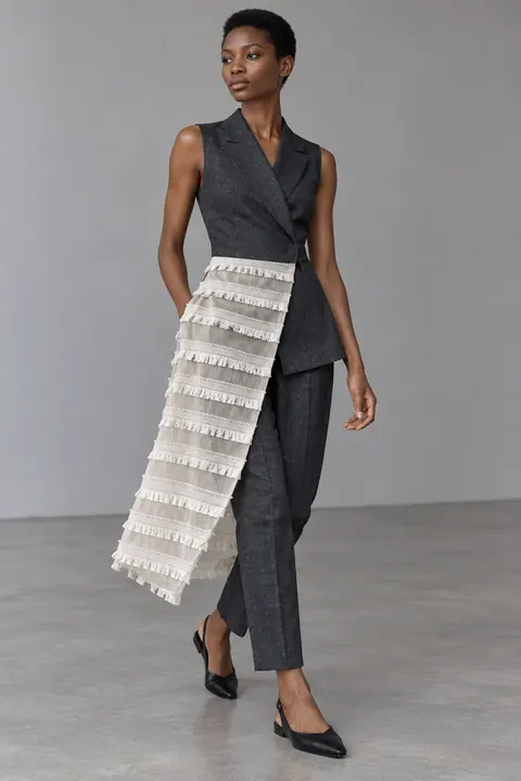 AI garment concept: Tailoring with fringe overlay · ZW-W3465 using ZW-W3465