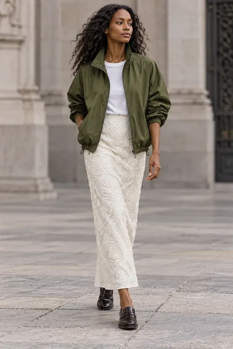 AI garment concept: Sport jacket and lace skirt · ZW-S6315 using ZW-S6315