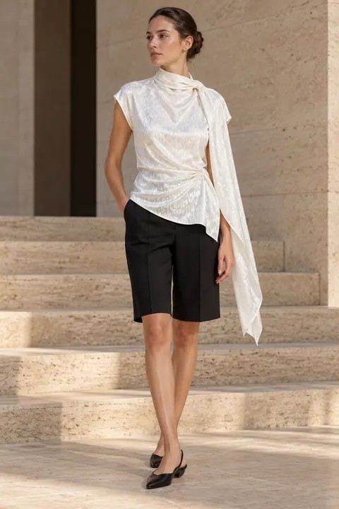 AI garment concept: Scarf-neck blouse · ZW-W3717 using ZW-W3717