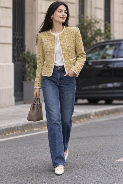 Yellow tweed cropped jacket · ZW-F3035 · Garment applications