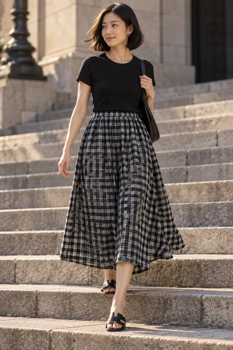 Gingham linen midi skirt · ZW-W3467 · Garment applications