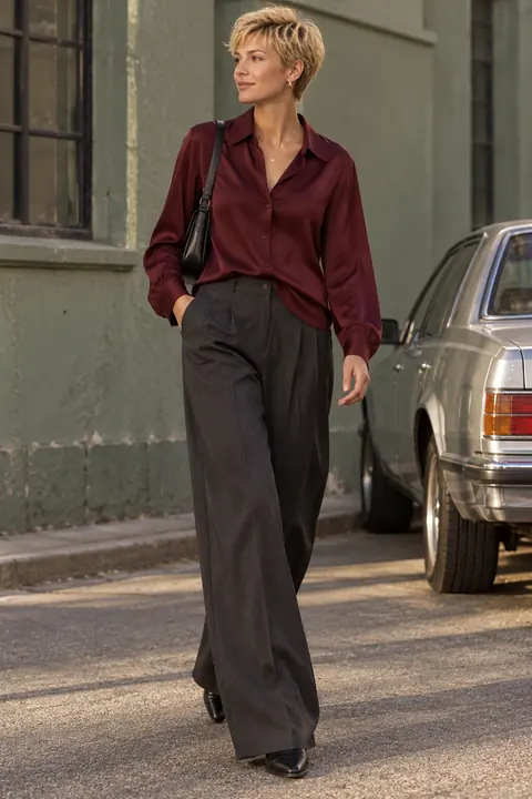 Burgundy satin blouse · ZW-W3616 · Garment applications