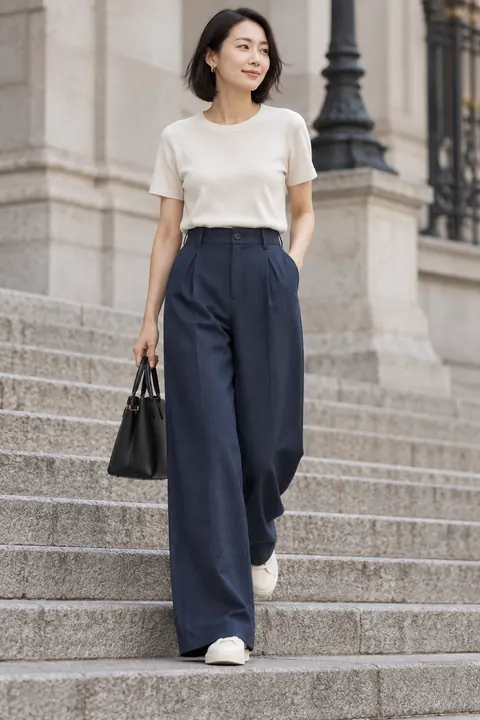 AI garment concept: Navy wide-leg trousers · ZW-W3739 using ZW-W3739