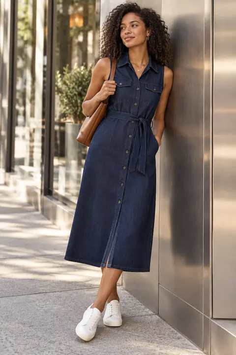 AI garment concept: Sleeveless denim dress · ZW-W4172 using ZW-W4172