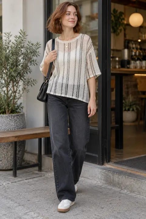 AI garment concept: Openwork striped knit top · ZW-F4943 using ZW-F4943