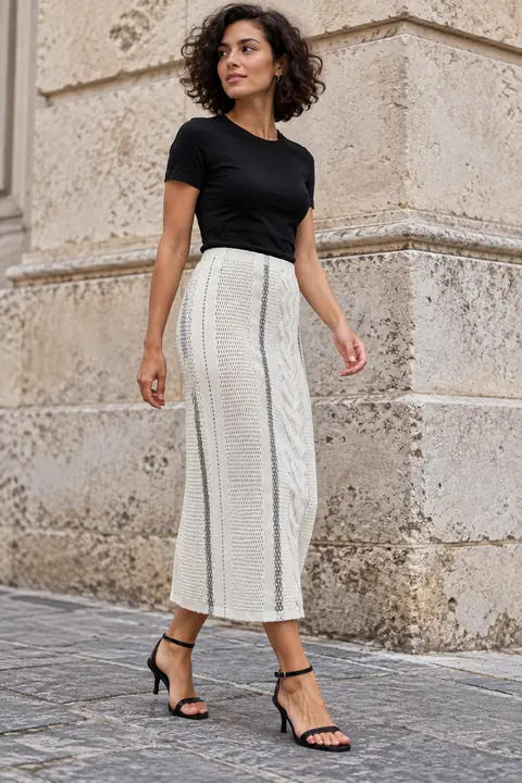 AI garment concept: Openwork striped midi skirt · ZW-F4935 using ZW-F4935
