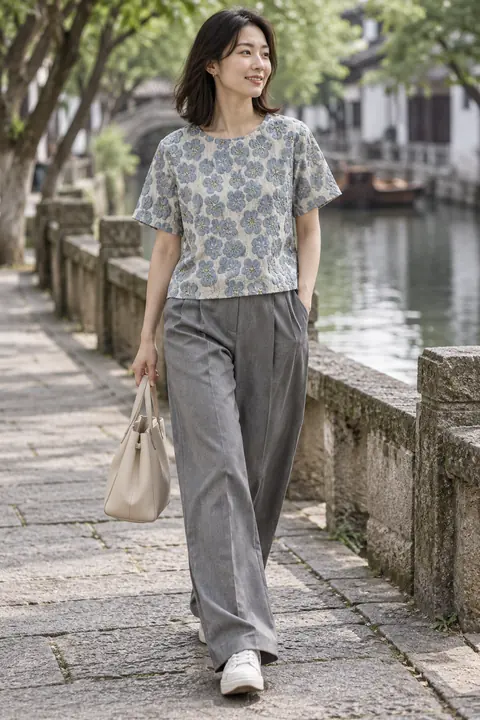 AI garment concept: Floral jacquard top · ZW-J2326 using ZW-J2326