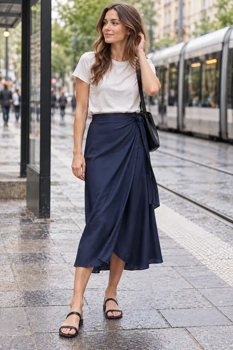 AI garment concept: Navy wrap midi skirt · ZW-W4841 using ZW-W4841