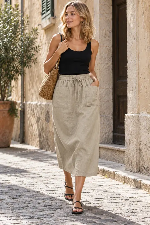 AI garment concept: Drawstring nylon midi skirt · ZW-S6314 using ZW-S6314
