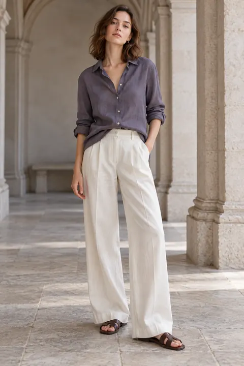 AI garment concept: Gray lavender linen shirt · ZW-W3469 using ZW-W3469