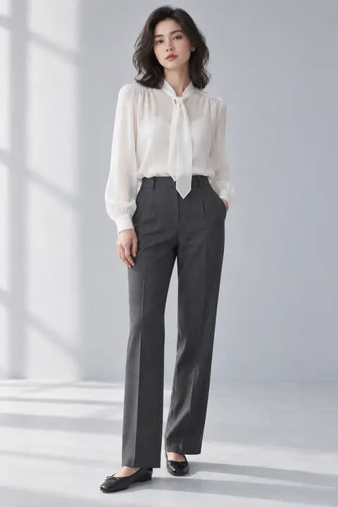 AI garment concept: White silk tie neck blouse · ZW-W3811 using ZW-W3811