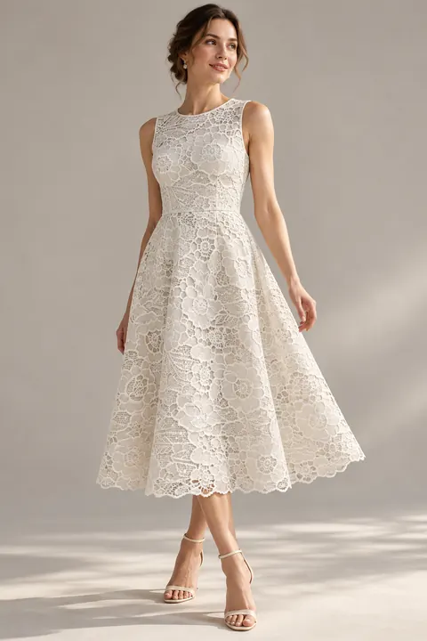 AI garment concept: Ivory floral guipure midi dress · ZW-F4919 using ZW-F4919