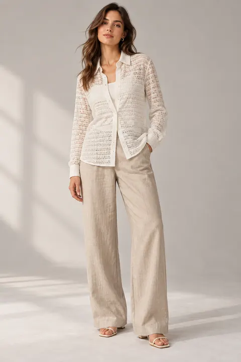 AI garment concept: Ivory openwork resort shirt · ZW-F4966 using ZW-F4966