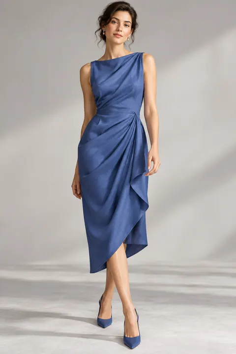 AI garment concept: Blue draped midi dress · ZW-W3804 using ZW-W3804