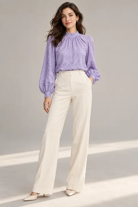 AI garment concept: Lavender crinkle blouse · ZW-W3112 using ZW-W3112