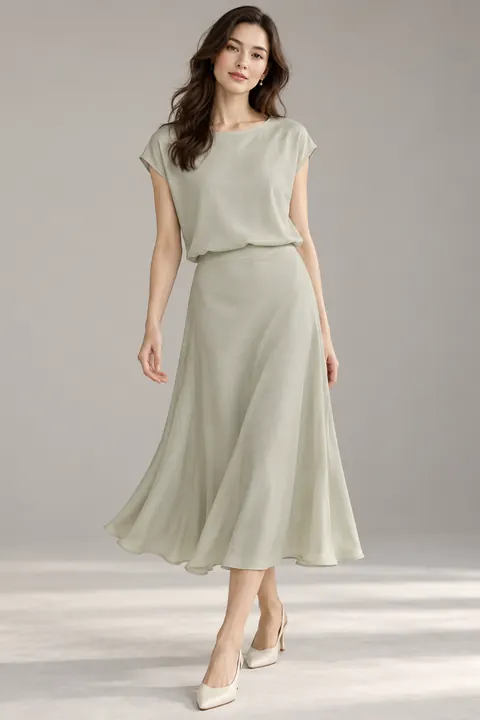 AI garment concept: Cream fluid skirt set · ZW-W3580 using ZW-W3580
