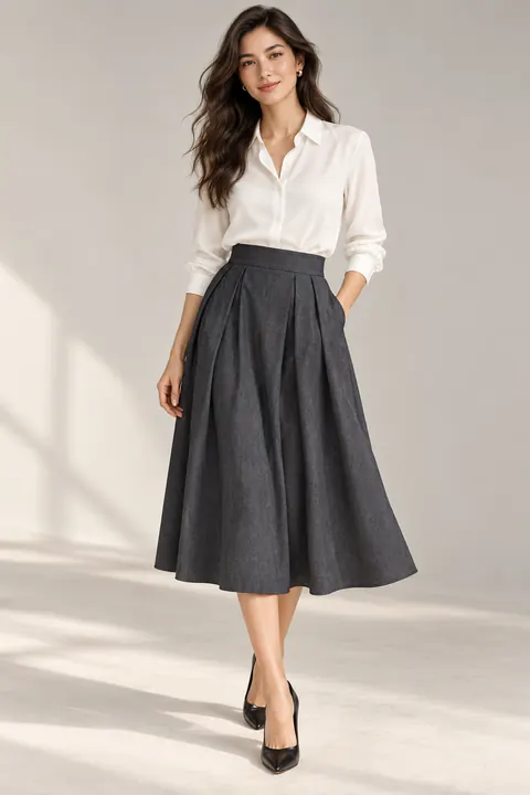 AI garment concept: Charcoal tailored skirt · ZW-W3205 using ZW-W3205
