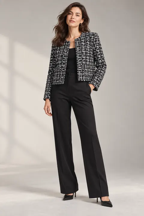 AI garment concept: Black white tweed jacket · ZW-F2689 using ZW-F2689