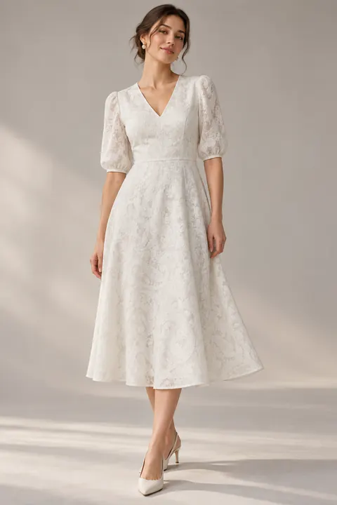 AI garment concept: Ivory paisley embroidered dress · ZW-F190080 using ZW-F190080