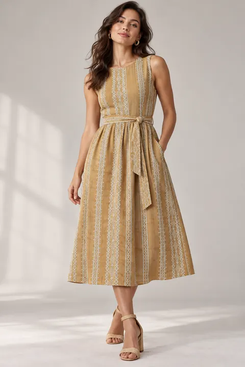 AI garment concept: Golden embroidered midi dress · ZW-F2454 using ZW-F2454