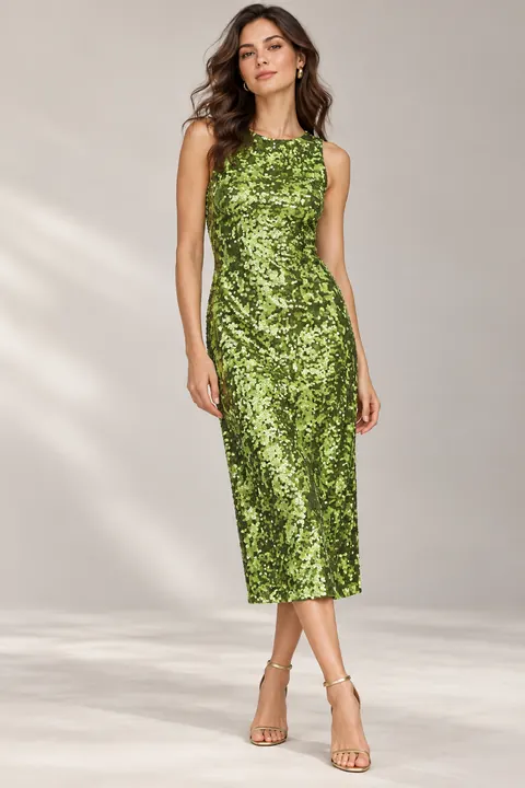 AI garment concept: Lime sequin midi dress · ZW-F2901 using ZW-F2901