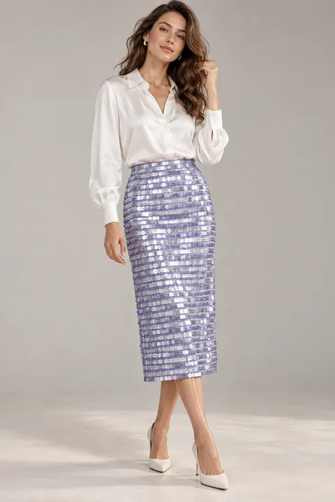AI garment concept: Lavender silver sequin skirt · ZW-F2926 using ZW-F2926