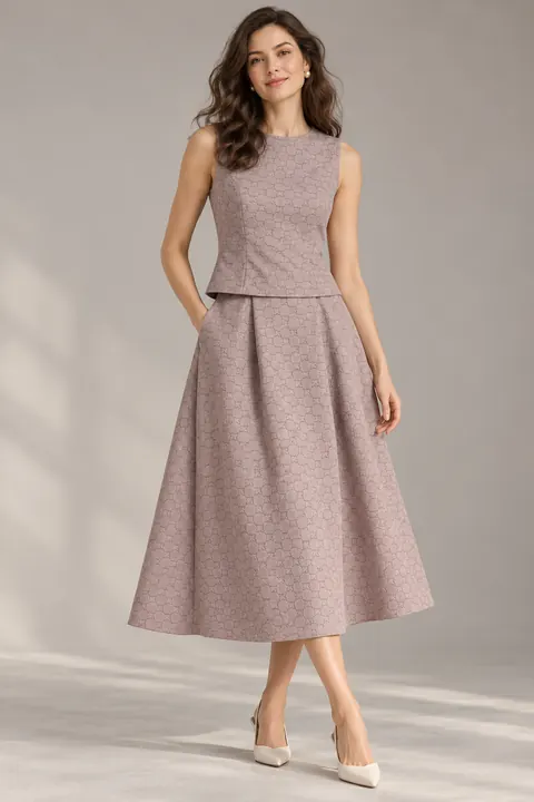 AI garment concept: Pink geometric jacquard set · ZW-J2315 using ZW-J2315