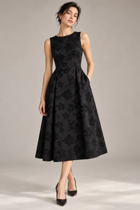 AI garment concept: Charcoal floral jacquard dress · ZW-J2219 using ZW-J2219