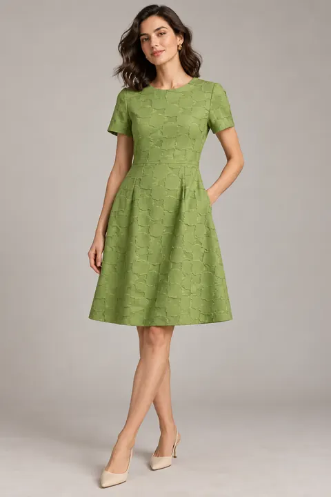 AI garment concept: Lime geometric jacquard dress · ZW-J2323 using ZW-J2323