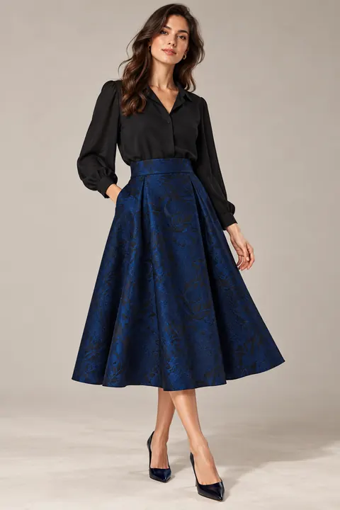 AI garment concept: Blue floral jacquard skirt · ZW-J2327 using ZW-J2327