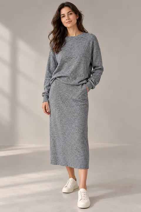 AI garment concept: Gray melange knit set · ZW-K2016 using ZW-K2016