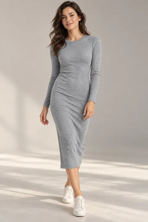 AI garment concept: Light gray rib knit dress · ZW-K2209 using ZW-K2209