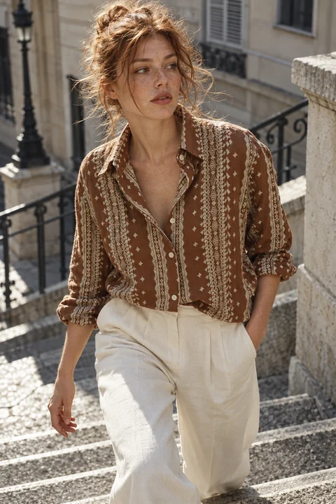 AI garment concept: Rust striped relaxed shirt · ZW-F2338 using ZW-F2338