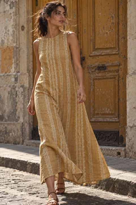 AI garment concept: Golden striped long dress · ZW-F2454 using ZW-F2454