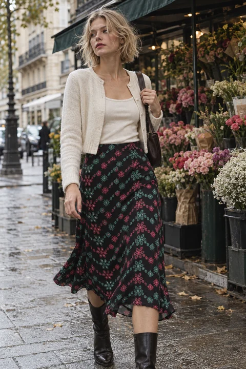 AI garment concept: Floral bias midi skirt · ZW-F2646 using ZW-F2646
