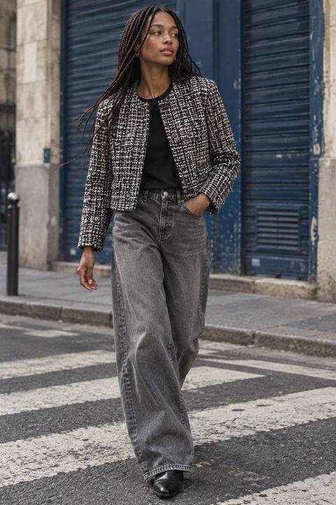 AI garment concept: Black and ivory tweed jacket · ZW-F2689 using ZW-F2689