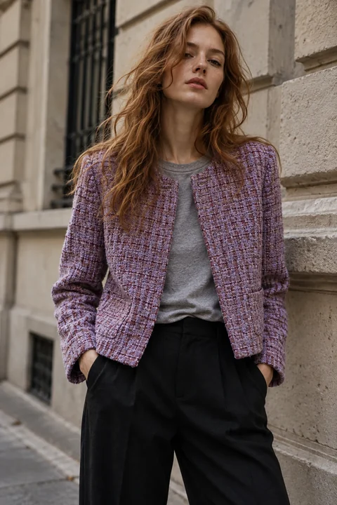 AI garment concept: Mauve tweed street jacket · ZW-F3029 using ZW-F3029