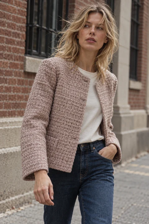 AI garment concept: Taupe textured casual jacket · ZW-F4225 using ZW-F4225