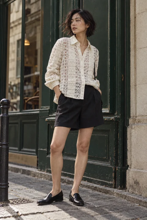 AI garment concept: Ivory openwork street shirt · ZW-F4821 using ZW-F4821