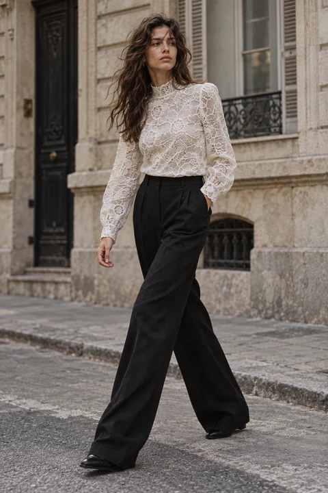 AI garment concept: Ivory lace walking look · ZW-F4919 using ZW-F4919