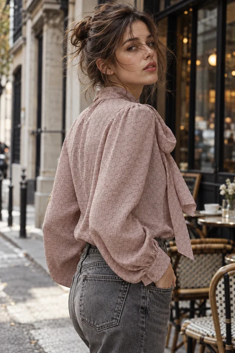 AI garment concept: Blush bow neck blouse · ZW-J2315 using ZW-J2315