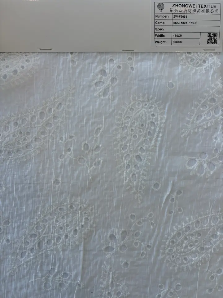 Floral Eyelet Tencel-Blend Fabric · ZW-F5059